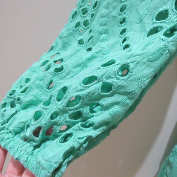 KAREN MILLEN Cotton Broderie Wrap Mini Dress in Mint Green Feminine Preppy Sz 8 - Picture 9 of 14